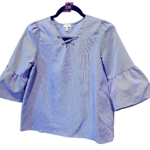 235. MONTEAU Girls Blouse Bell Sleeves Striped XL - Picture 1 of 8